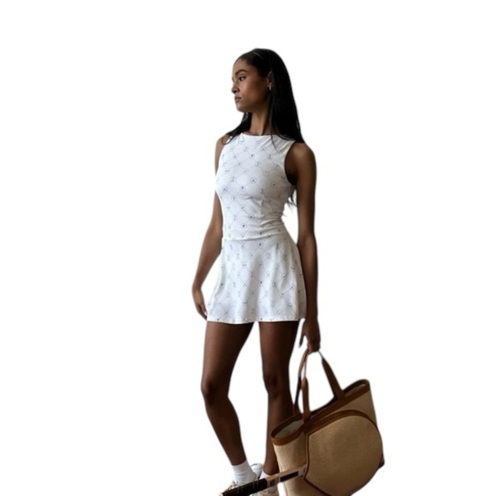 WeWoreWhat Boatneck Tennis Dress Off White Blue Small - Picture 3 of 15